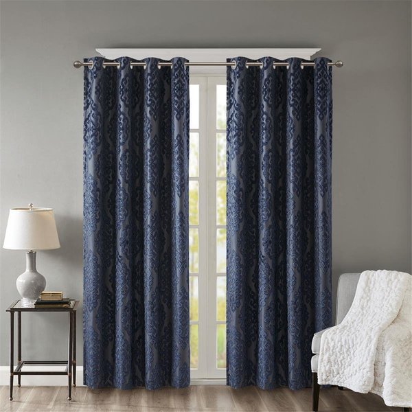 Sun Smart Navy 100 Percent Polyester Knitted Jacquard Total Blackout Window Panel SS40-0102